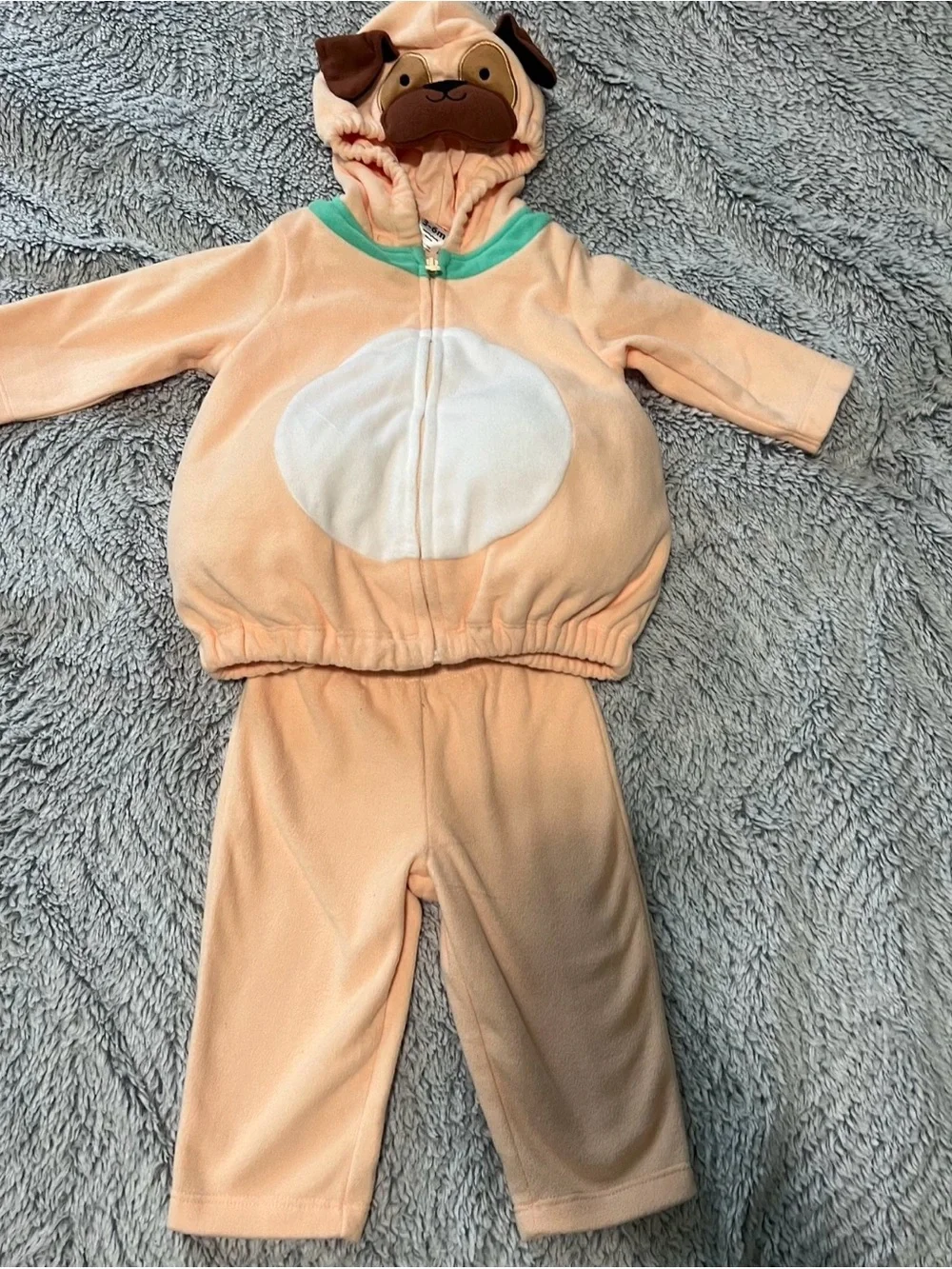 Carter's Peach Hooded Puppy One-Piece with Teal Trim